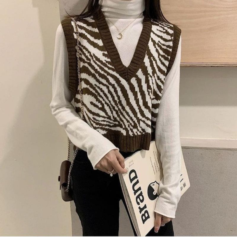 ZEBRA KOREAN KNIT VEST IMPORT ROMPI RAJUT PREMIUM HIGH QUALITY | my.fshnm | FASHION WANITA TRENDY | 