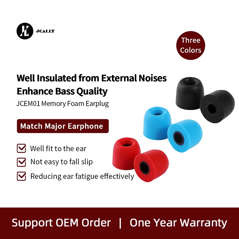 JCALLY JCEM01 EarTips Busa Memori Eartips 3 Pasang S M L 4.5Mm Bantal Telinga Noise Isolating untuk Earphone In-Ear Earbuds