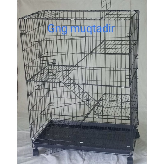 KANDANG KUCING TINGKAT 3 SIZE JUMBO XL UKURAN 76X47X100 PLUA RODA DAN TATAKAN BAWAH BAHAN TEBAL DAN KOKOH