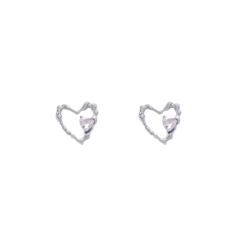 Anting Tusuk Sterling silver 925 Desain Hati Hias Kristal Zircon Mewah Berkilau Untuk Wanita