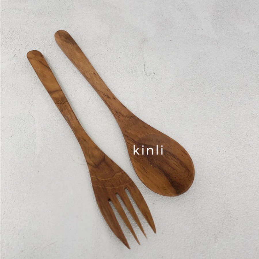 wooden spoon fork teakwood sendok kayu garpu kayu jati set makan kayu