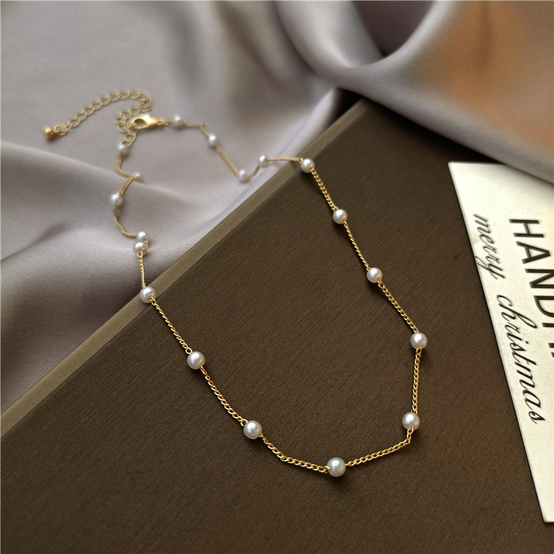 Kalung Choker Rantai Manik-Manik Mutiara Model Simple Untuk Wanita