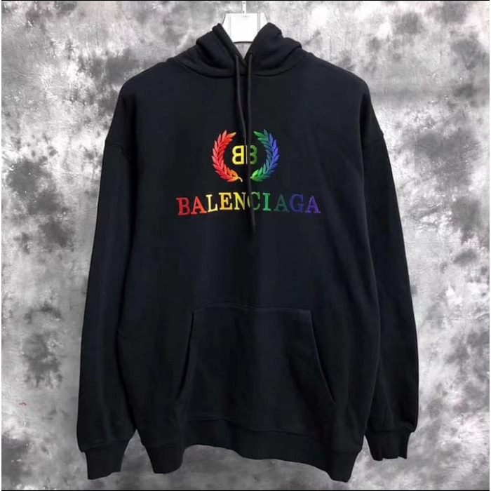 JAKET HOODIE BALENCIAGA LOGO GRADASI WARNA WARNI KATUN FLEECE HS-35