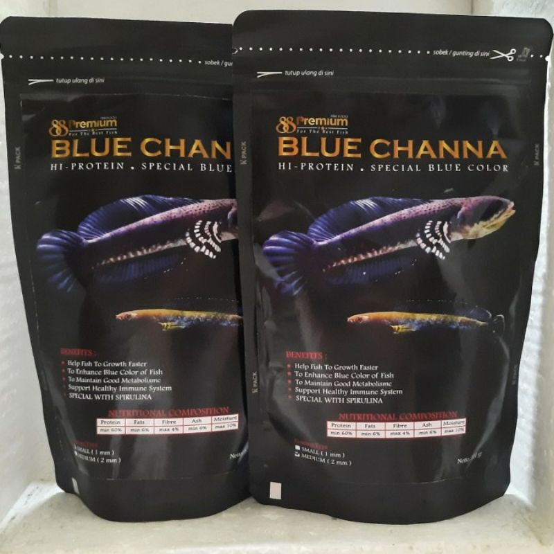 Pelet Premium Blue Channa 100g Pakan Chana Cana Andrao Pulchra