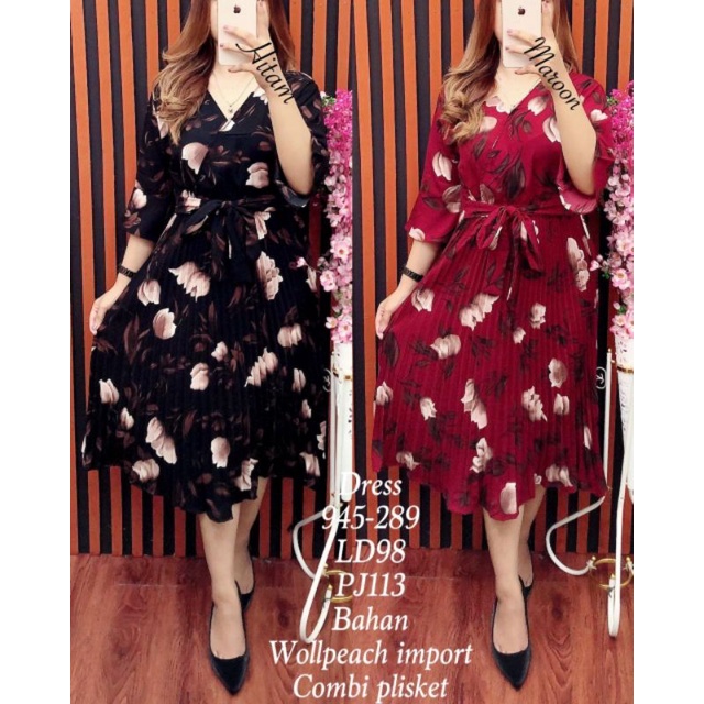 Fy 945289 Dress Wollpeach Import combi Plisket
