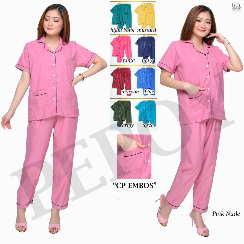 PEPOY SHOP Setelan Piyama Baju Tidur CP Celana Panjang Embos LD 104 Cm All Size