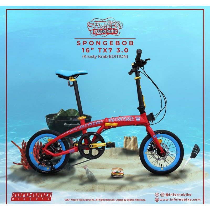 sepeda lipat 16 maximo tx7 3.0 seri Spongebob frame aloy