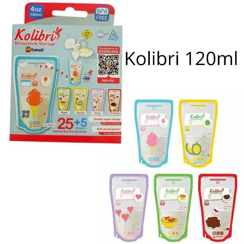 Gabag Breastmilk Storage Bag Bags Blue / Pink Love Kolibri Kantong Asi  120ml 
