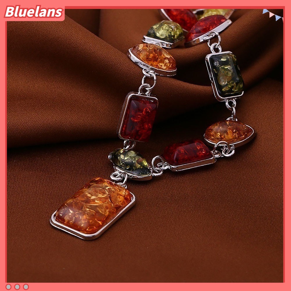 Bluelans Square Oval Amber African Style Women Necklace Hook Earrings Party Jewelry Set