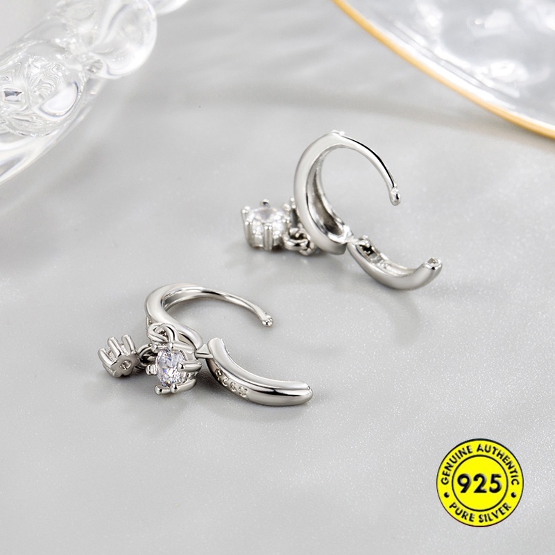 Anting Klip Bahan Sterling Silver Hias Zircon AAA Gaya Simple Untuk Wanita