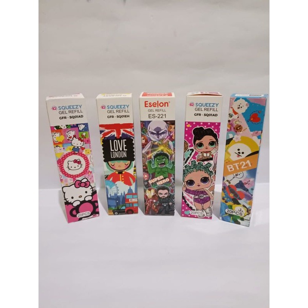 

SATU PACK ( 20 PCS ) REFILL GEL PEN Isi Ulang Pulpen Gel Karakter Animasi