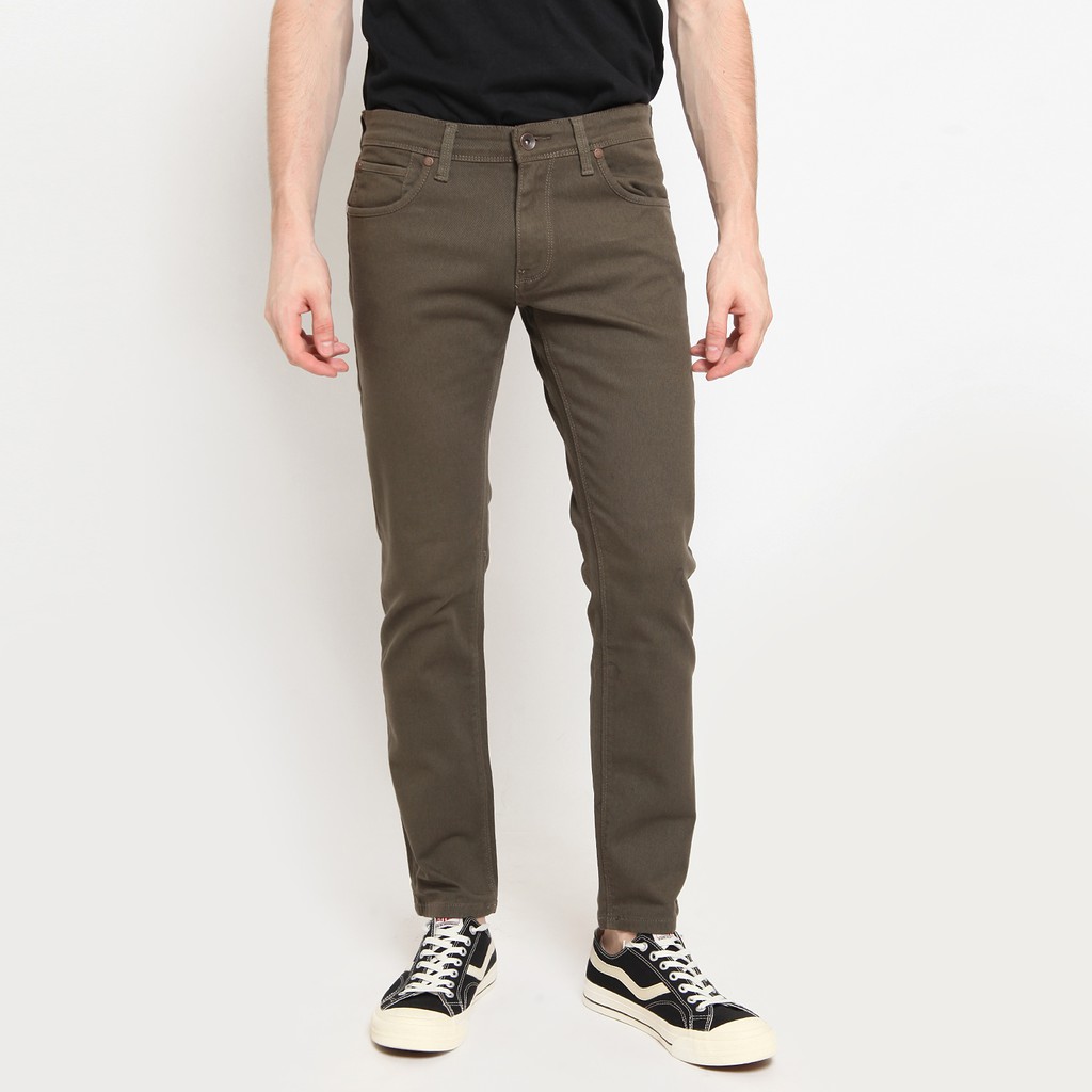 Celana Jeans Panjang / Celana Denim Warna Pria Skinny Fit BAFFARO Stretch Olive / B812-002OLV