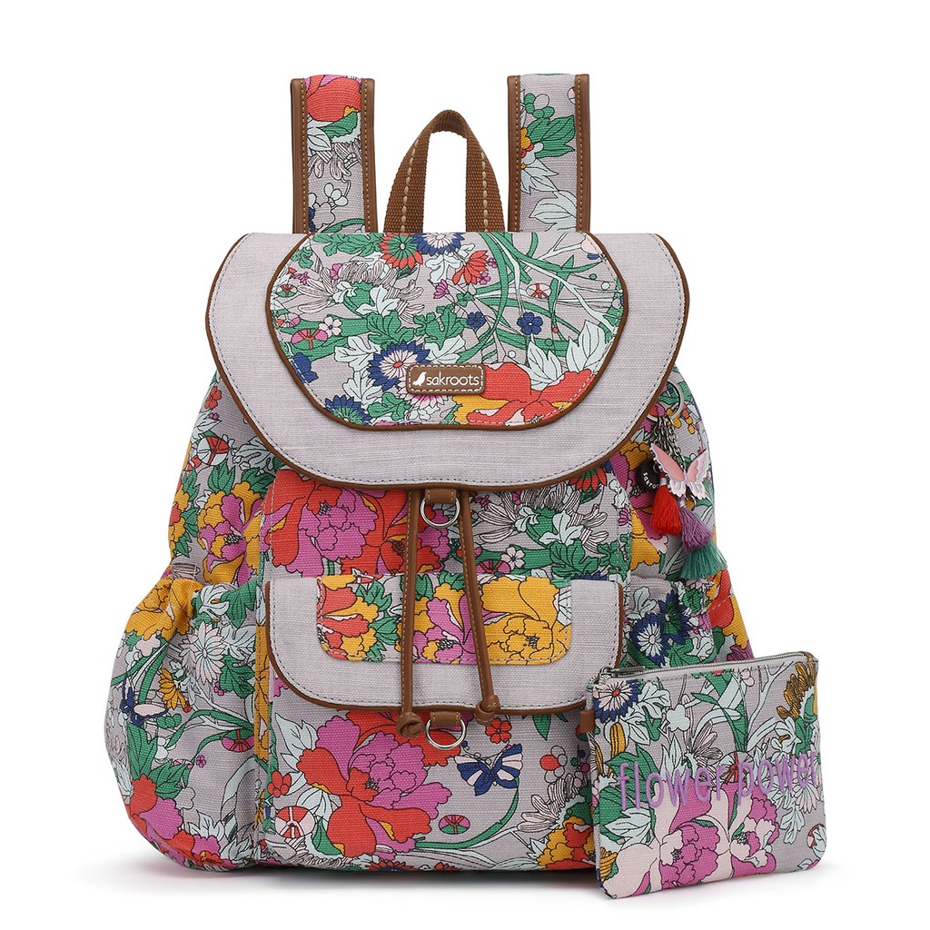 Sakroots Flap Lilac Flower Power Tas Backpack Wanita