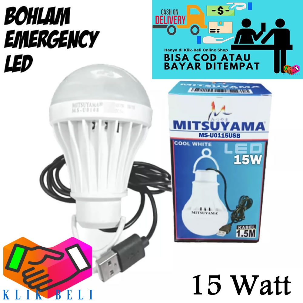 Bohlam USB Emergency 5 / 8 / 10 / 15 Watt LED Mitsuyama Lampu Panjang Kabel 1,5 Meter