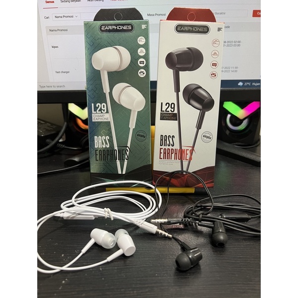 Headset hf J L29 / L-104 colokan 3.5 universal extra bass pack import handsfree L29 Headphone L29