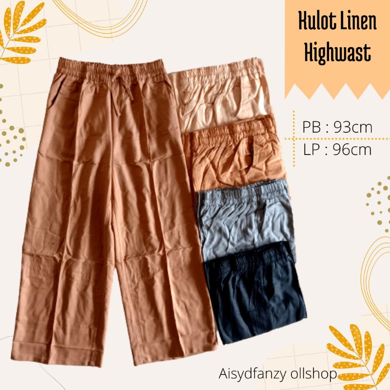 BISA COD / KULOT LINEN HIGHWAIST FULL KARET / KULOT KATUN LINEN RAMI PREMIUM / KULOT  LINEN TALI TER
