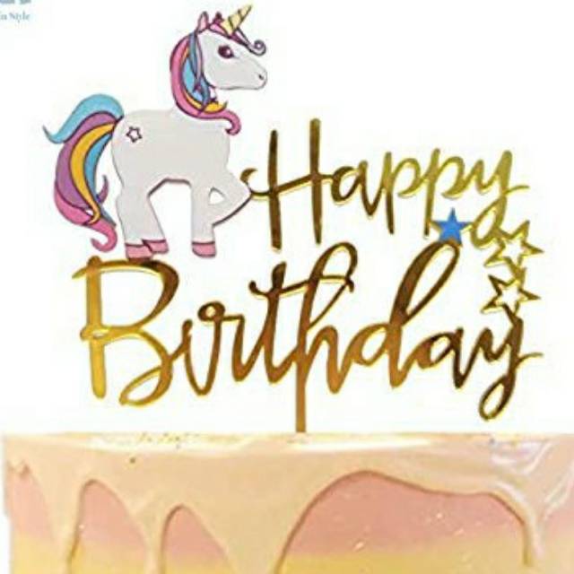 Topper Akrilik Happy Birthday Unicorn / Topper cake acr jumbo Unicorn