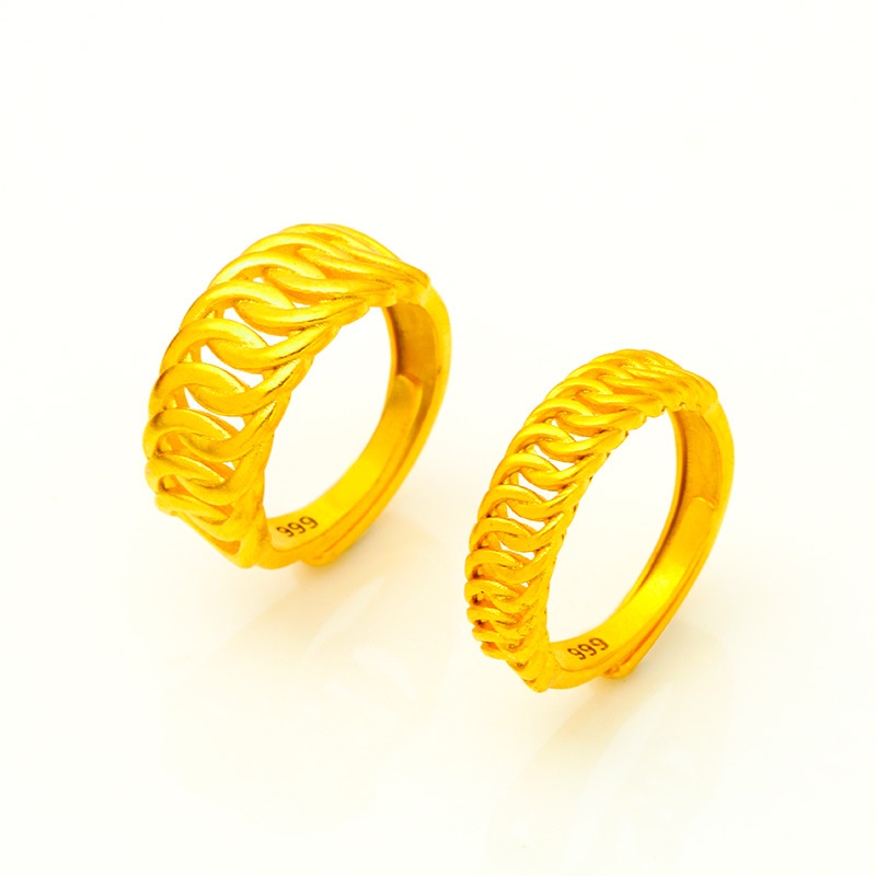 Goldkingdom Perhiasan Fashion 24K Bangkok Aksesoris Ready Stock Populer Seiko Couple Twist Rings Serbaguna Lapis Emas Asli Kadar 375 Simple