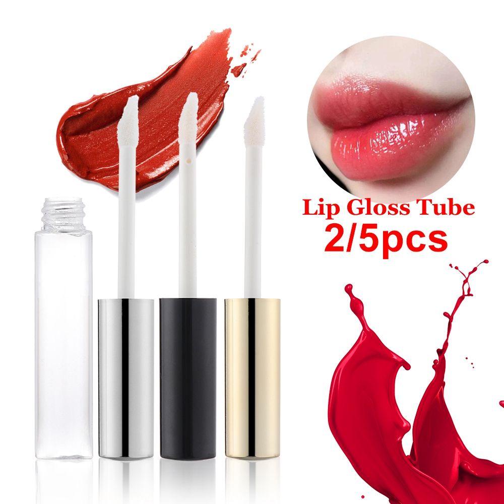 Preva 2/5Pcs Tabung Lip Gloss Dengan Kuas Portable Kosong Bening Ukuran Mini Botol Isi Ulang