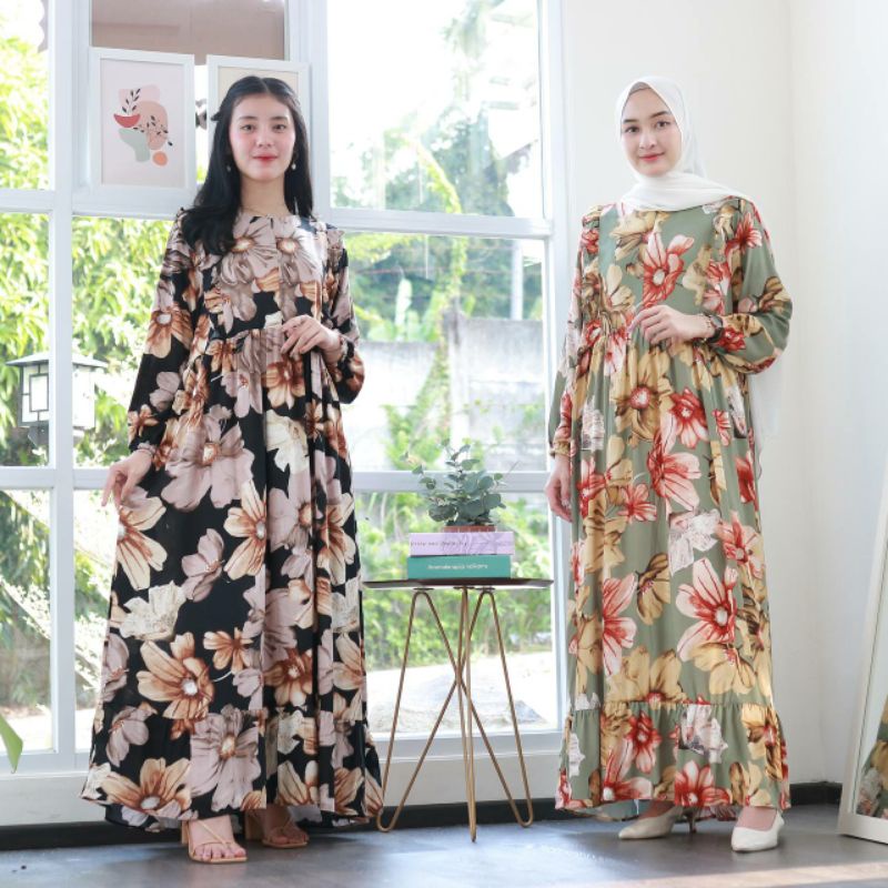 JUNI & KAYANA MAXI - Trend pakaian terbaru long dress baju gamis rayon premium tingkat A line klok r