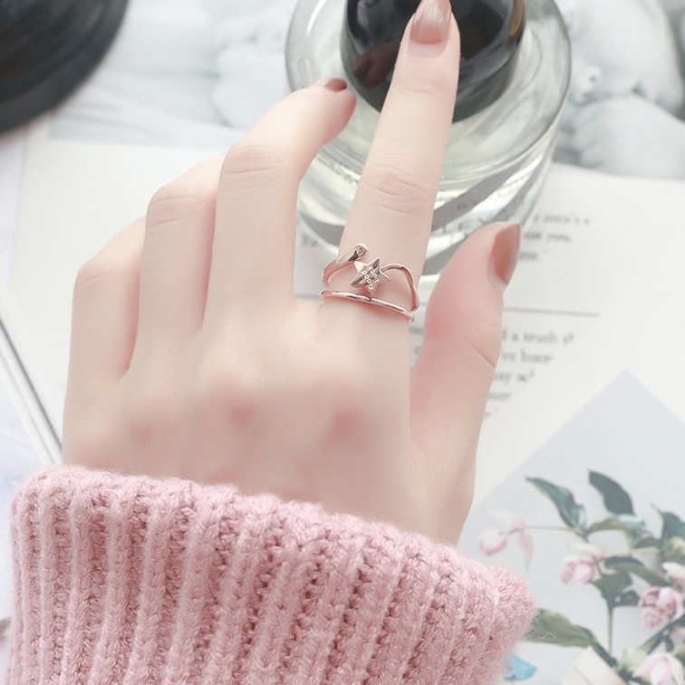 Cincin Titanium Mini Korea Wanita CK135 tulisan good luck motif bintang