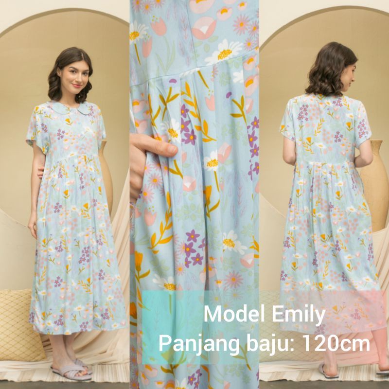 DASTER KHALIFS SLEEPWEAR EXCLUSIVE KHALIF'S ID HOMEWEAR HOMEDRESS RAYON VALENCIA SUPER PREMIUM BUSUI BAJU HAMIL FRIENDLY MIDI NYAMAN GEMES ADEM TERBARU-EMILY Viola Sky Blue