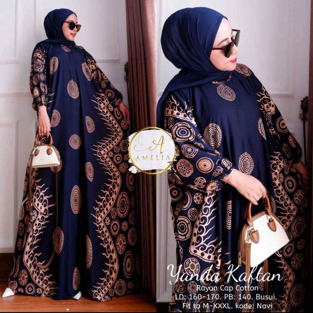 Yanda Kaftan Wanita Rayon Batik Premium Gamis Jumbo Kekinian Dress Bigsize LD 170 cm