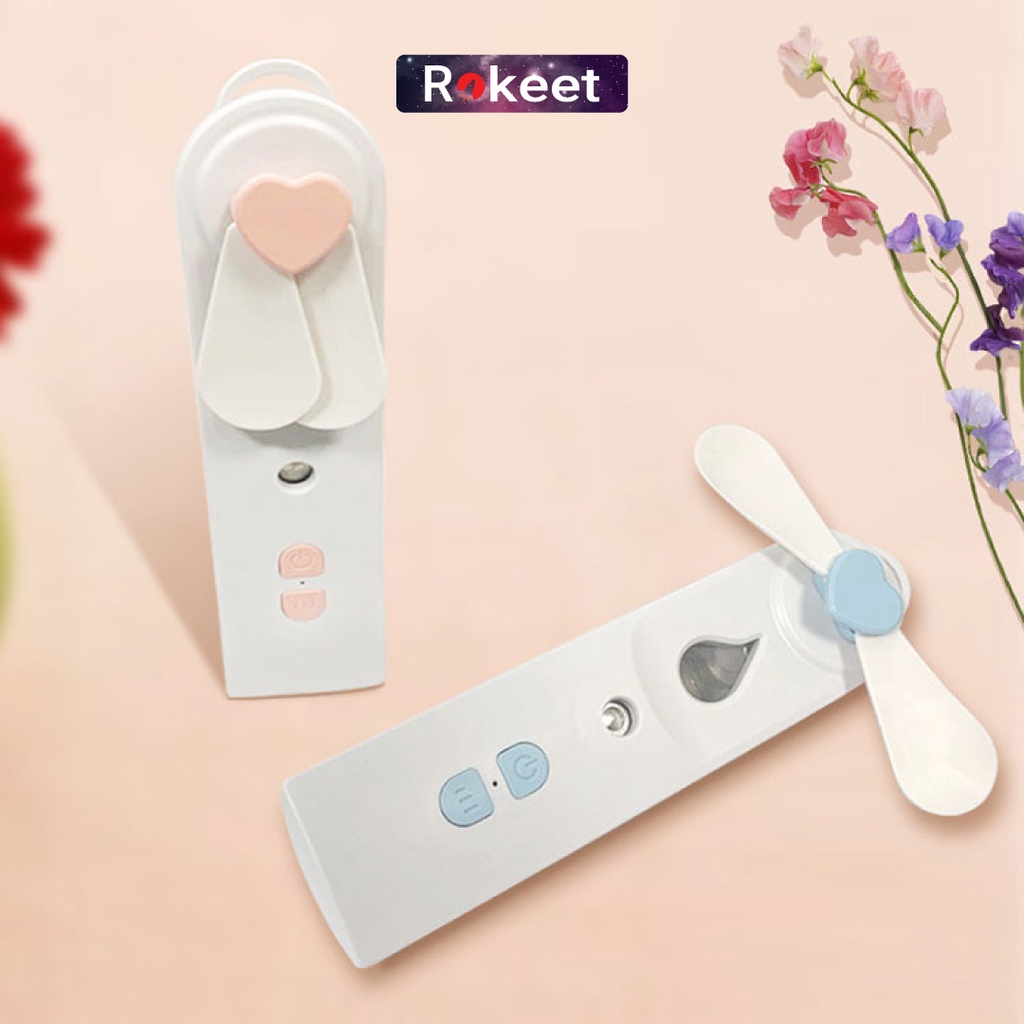 rokeet kipas angin 2 in 1 nano spray usb rechargeable kipas humidifier pocket fan