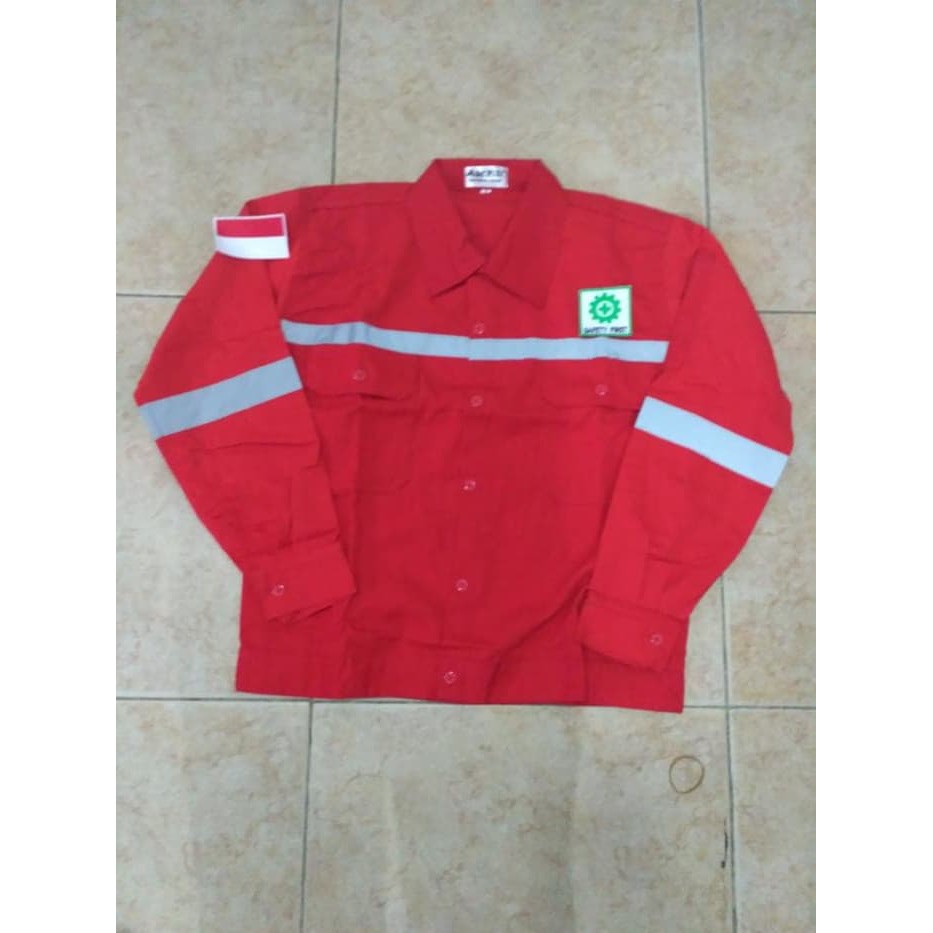 Baju safety atasan lengan panjang+logo k3 dan merah putih