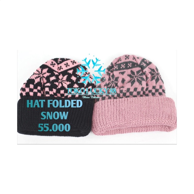 Topi Kupluk Rajut Wool Black Pink Hat Beanie Infinity Folded Snow