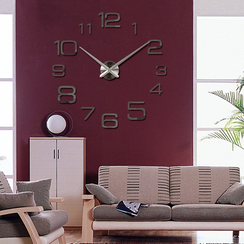 (MAINANKYU) Jam Dinding Besar DIY Giant Wall Clock Quartz Creative Design 90cm Model Numeral- SILVER