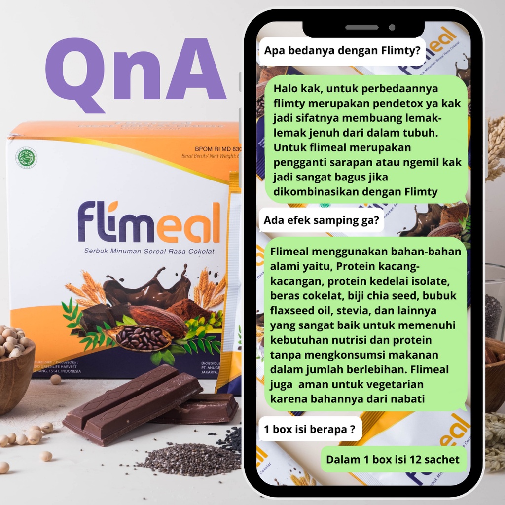 Flimeal 4 Box Makanan Diet Rendah Kalori Sereal Coklat Meal Replacement By Flimty Halal BPOM