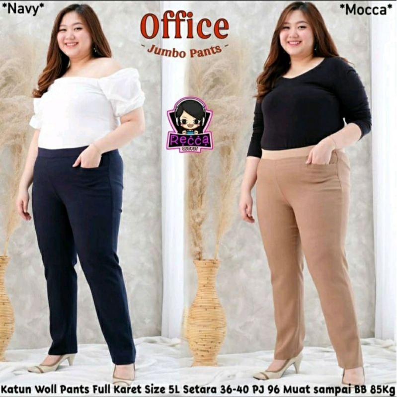 Celana Kerja Wanita Kantor Pinggang Karet Highwaist Jumbo Big Size Oversize Premium muat BB sampai 90kg