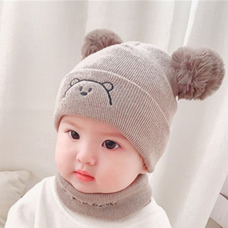 Topi Rajut Pom2 BEAR Kupluk Bayi Cowok Cewek Lucu