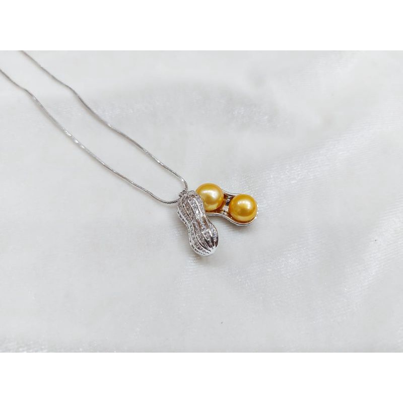 kalung kacang Rodhium mutiara tawar lombok