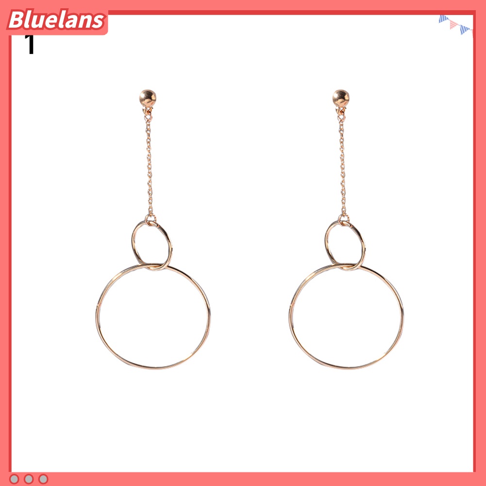 Anting Hoop Rantai Panjang Bahan Metal Bentuk Geometris Untuk Wanita