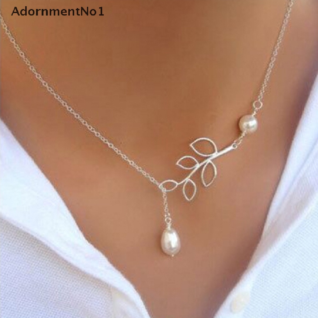 (AdornmentNo1) Kalung Rantai Dengan Liontin Kristal + Mutiara Untuk Wanita