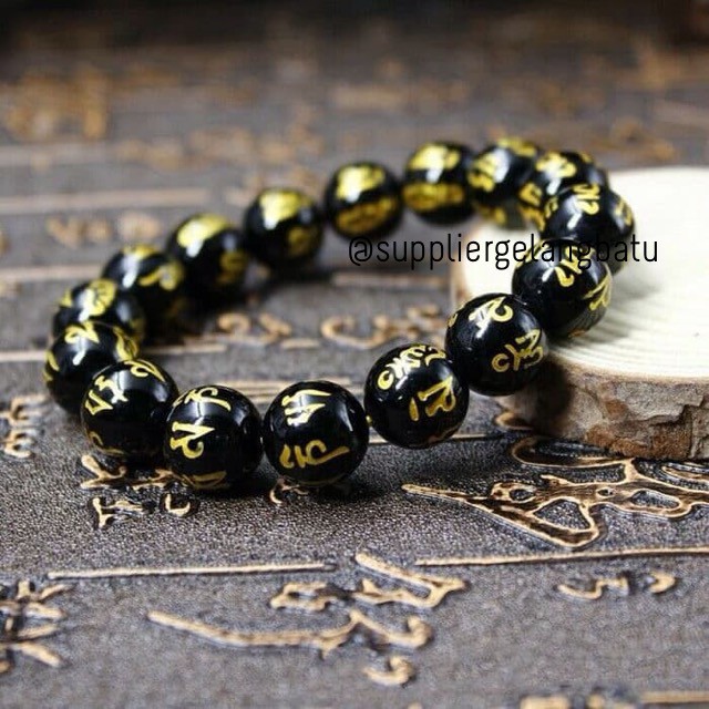 Gelang Batu Mantra Buddha Original 8mm 10mm 12mm 14mm ukir premium tibet craft fashion pria wanita