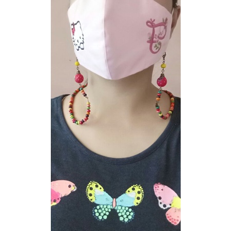 Tali, kalung, gantungan, strap masker multifungsi kayu pelangi batik fashion unik lucu