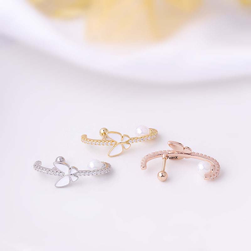 1 Pc Anting Stud Tindik Bentuk Kupu-Kupu Helix Enamel Bahan Stainless Steel 16g Untuk Wanita