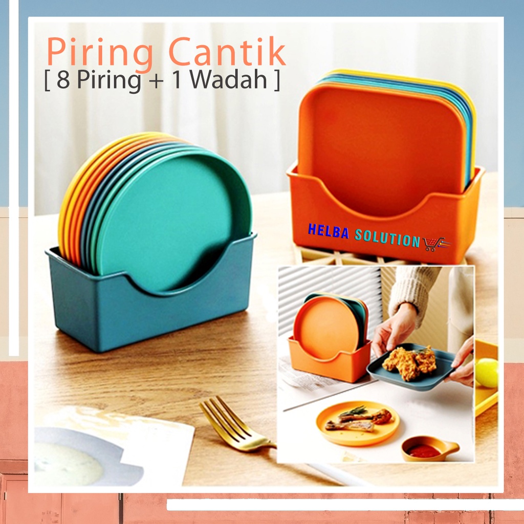 SET Piring Cantik Camilan Snack Kue Bahan Plastik Tebal Anti Pecah 8 Piring 1 Wadah