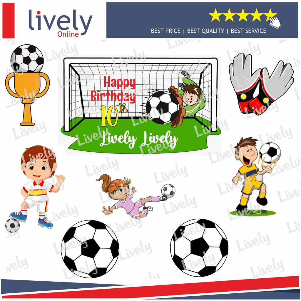 CUSTOM NAMA CAKE TOPPER KARAKTER  SEPAK BOLA 02 HIASAN KUE ULANG TAHUN HAPPY BIRTHDAY