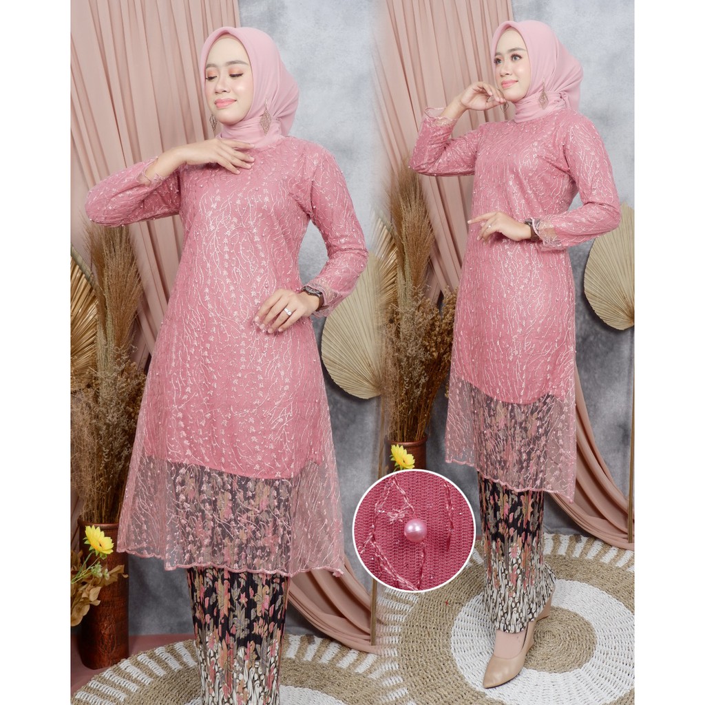 PROMO SET TUNIK TULE MUTIARA BORDIR / SET TUNIK PESTA