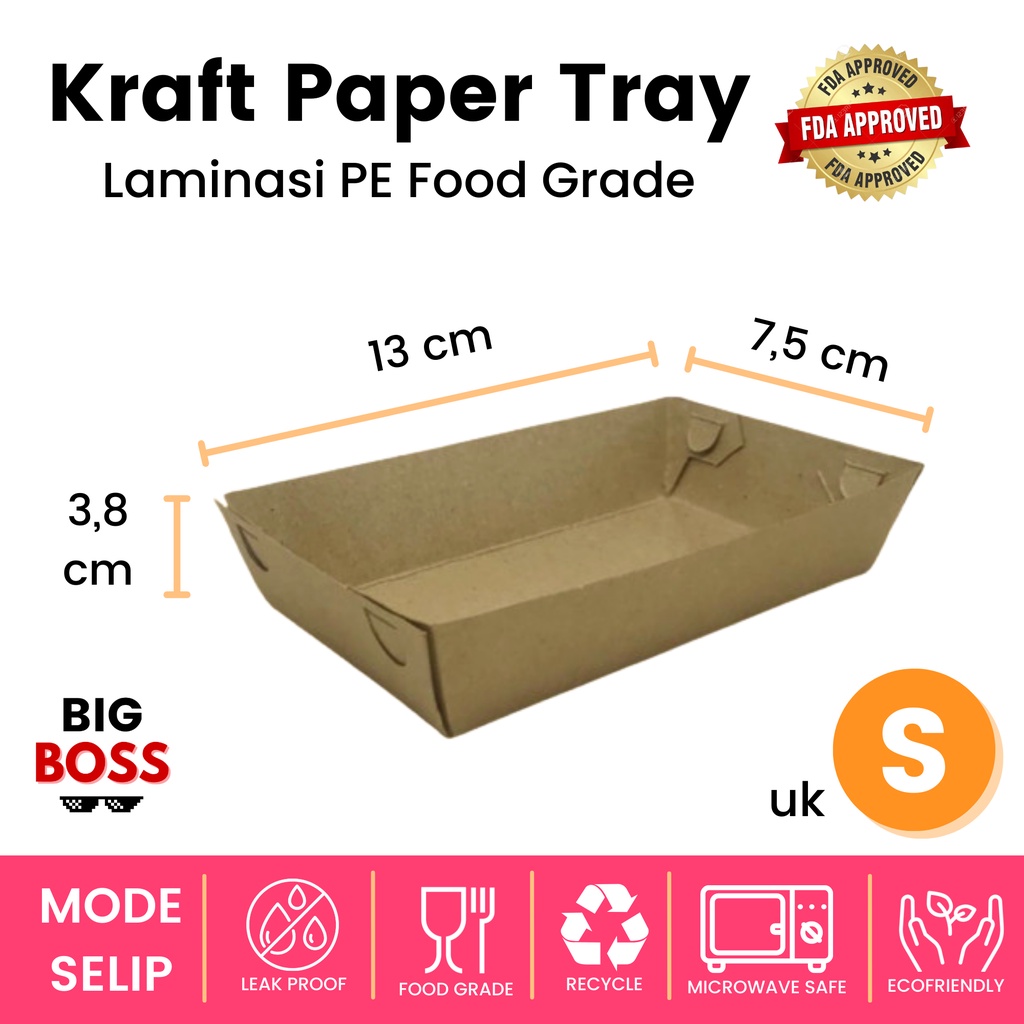 Paper Tray Kraft Coklelat Dine In Piring Nampan Kertas Alas Tempat Makan Kentang Sosis Cafe