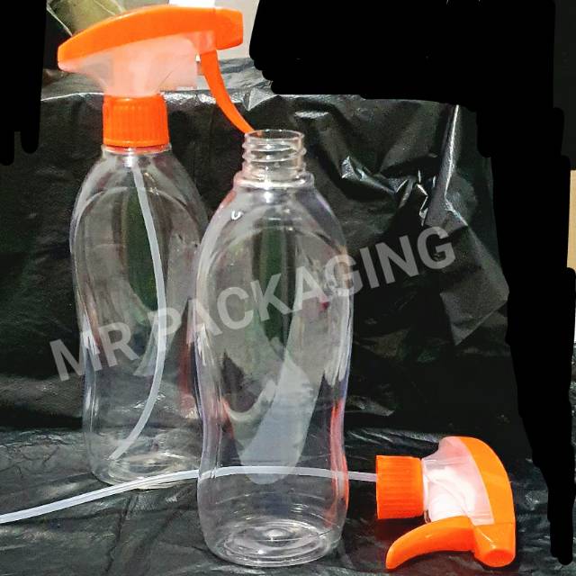 Botol Spray 400ml Bening + Tutup Orange  | Sprey Trigger Triger