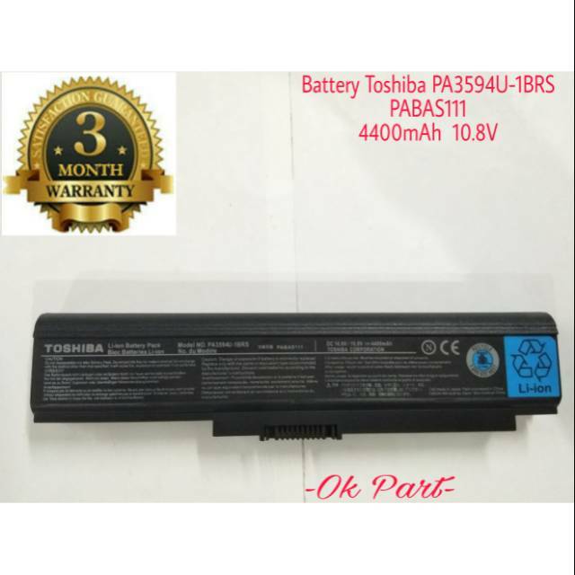 Baterai Battery Laptop Original Toshiba Portege M600 Satellite U300 U305 PA3593 PA3594 PA3595