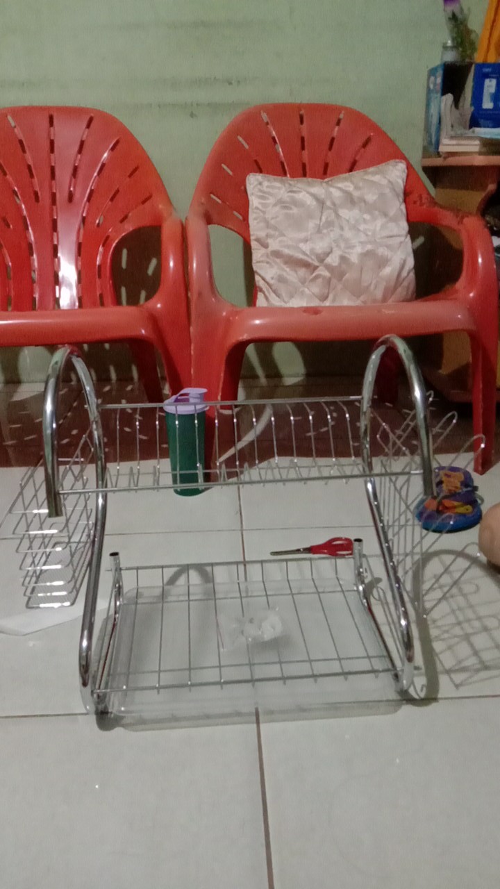 Rak Piring Stainless Minimalis 2 Susun Tingkat Peralatan Dapur Bahan Kuat