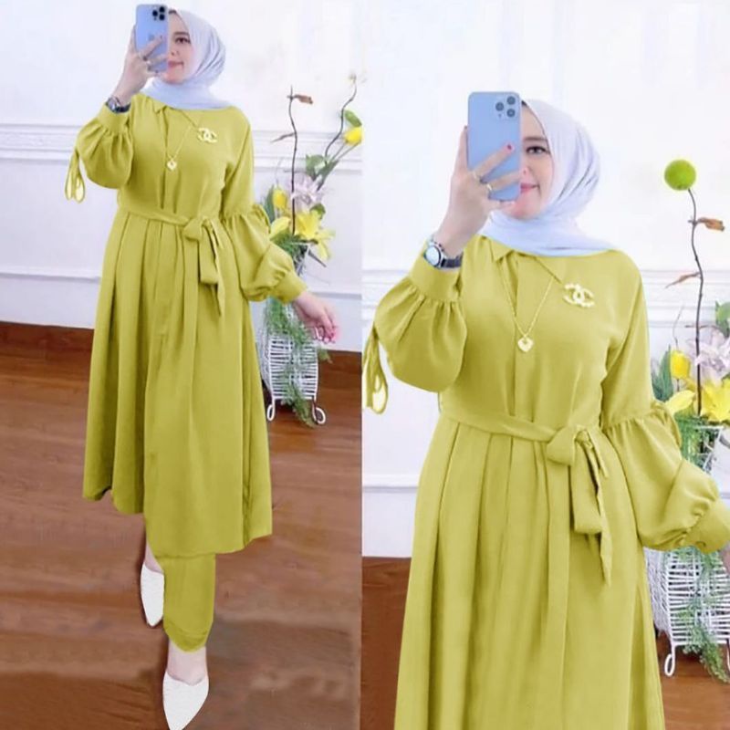 Setelan Tunik Kekinian/Long Tunik Wanita/Setelan Polos Wanita Kekinian/Baju Stelan Wanita Terbaru/Baju Wanita/Setelan Tunik Rayon