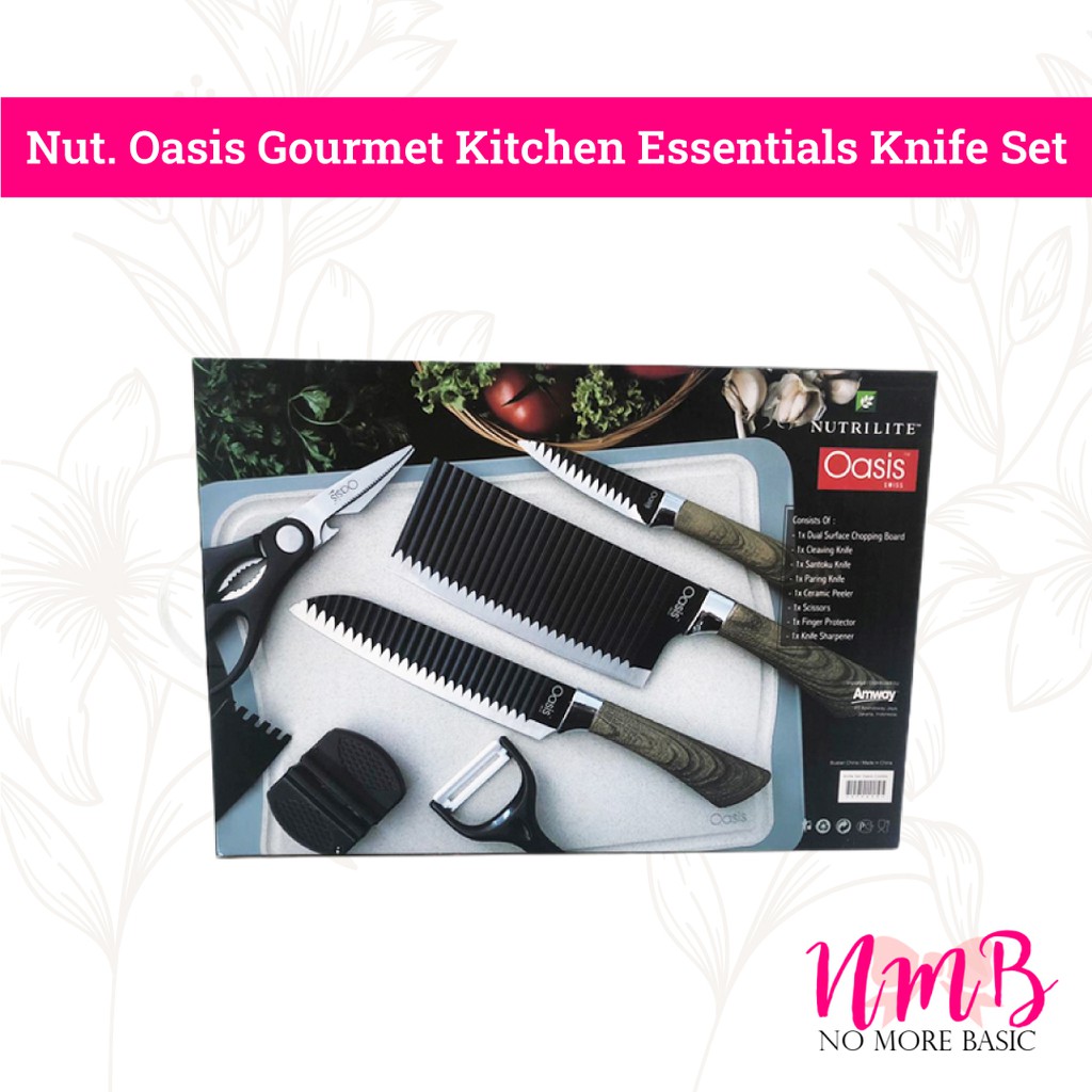 Oasis Gourmet Kitchen Essentials Set Pisau Dapur Stainless Steel Knives &amp; Dual Chopping Board Set