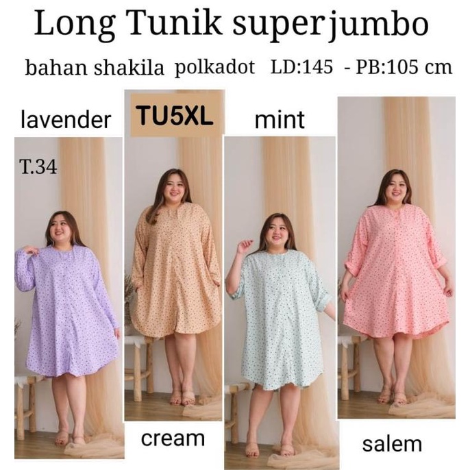 Tunik Jumbo 5XL TU5XL Baju Atasan Wanita Muslim Kemeja Panjang Busui